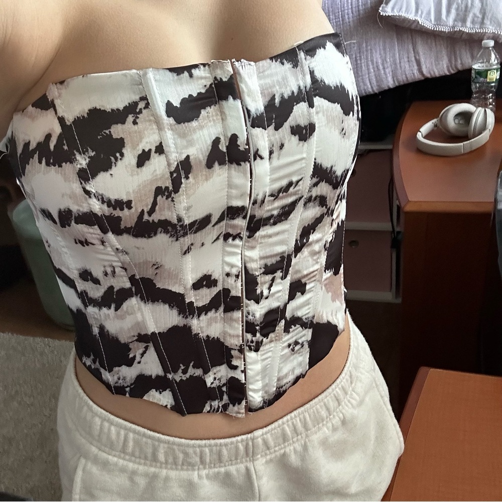 Black and White Strapless Corset Top